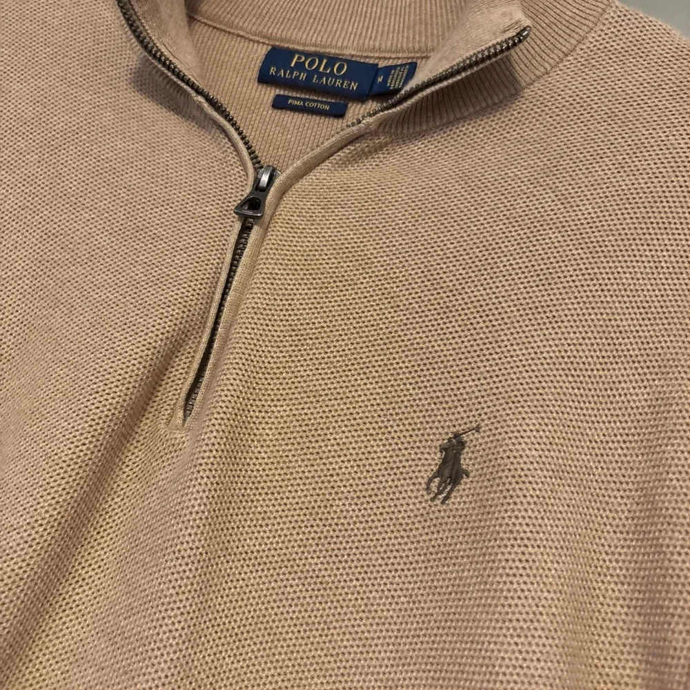 Polo Ralph Lauren Quarter Zip Sweater Camel Pima Cotton Mock Neck Men's M Pony